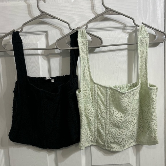 American Eagle Bundle Black & Green Lace Corset CropTops Green NWT Black NWOT - Picture 1 of 8